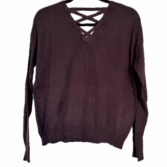 😊Lilla P Criss-Cross Sweater Cabernet V-neck/back Lightweight Long Sleeve iz M - Picture 2 of 11
